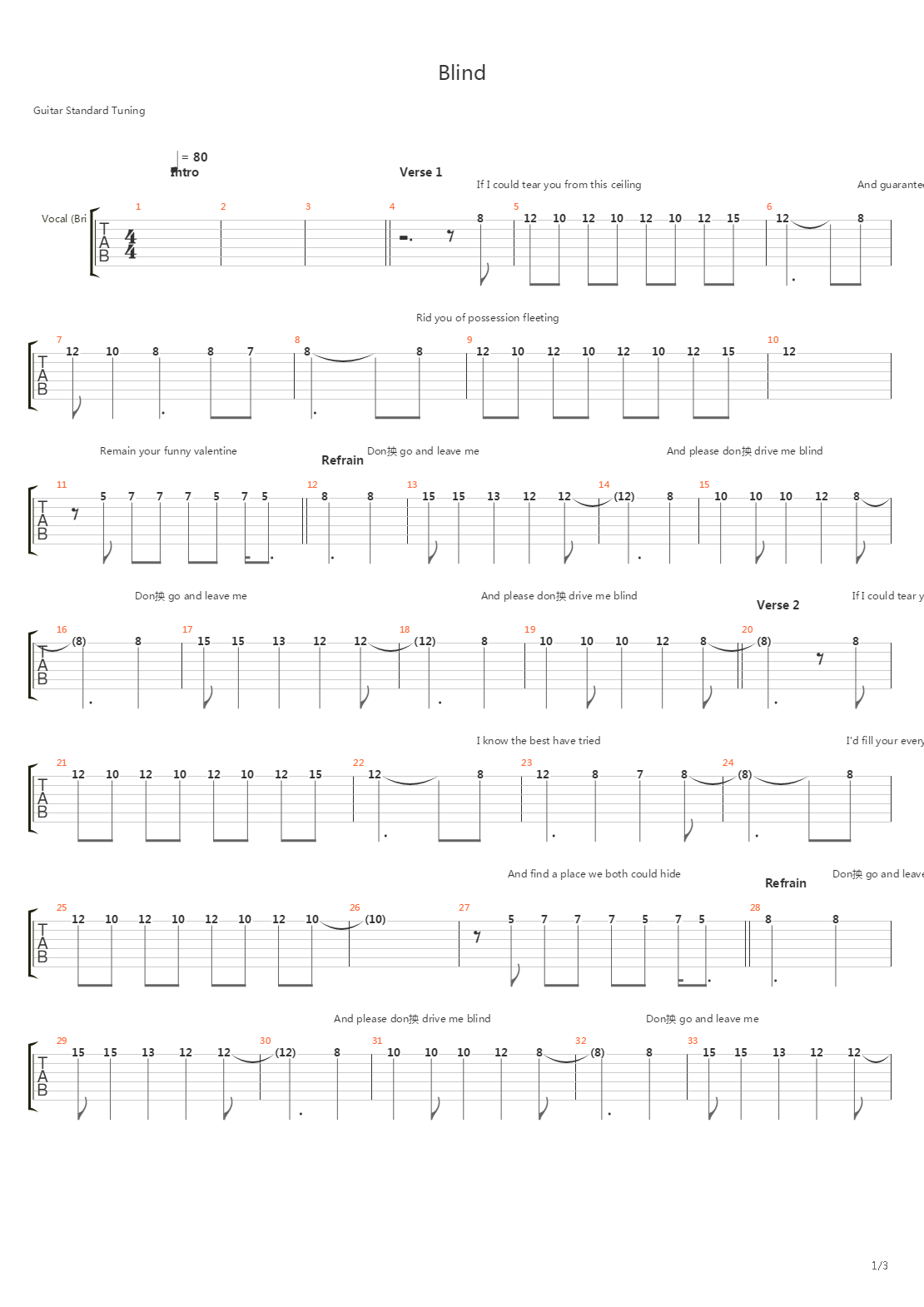 Blind吉他谱