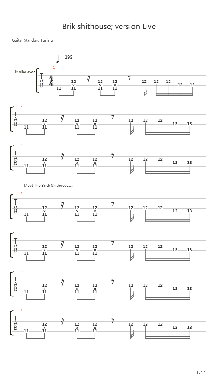 Brik Shithouse (Live Version)吉他谱