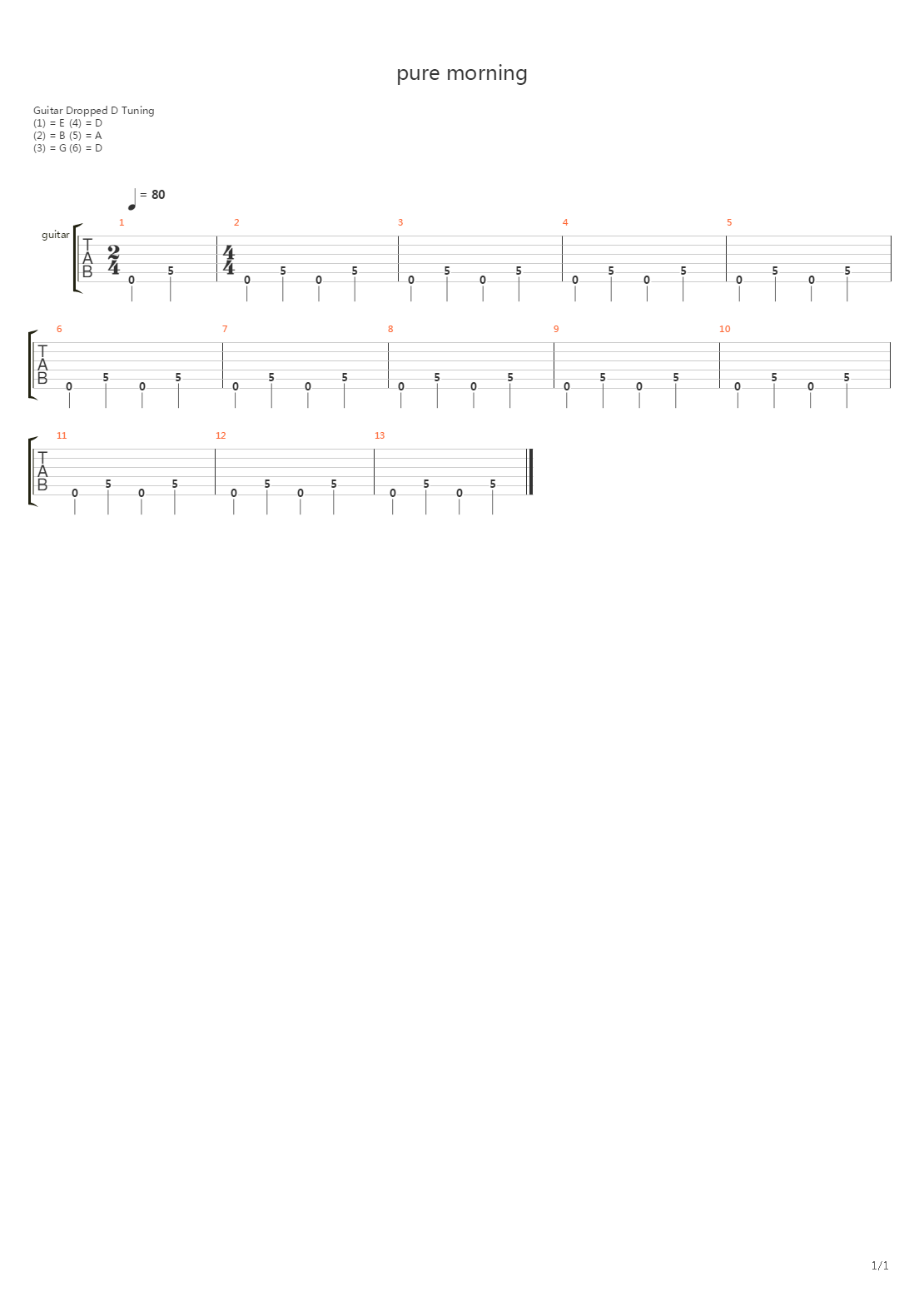 Pure Morning吉他谱