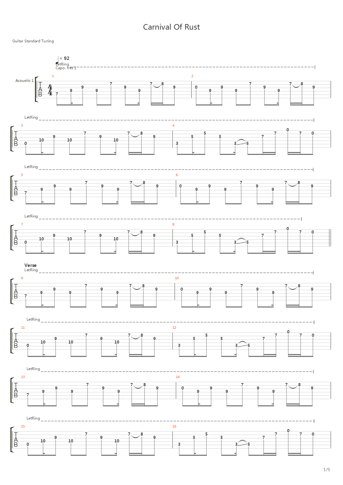 Carnival of Rust吉他谱