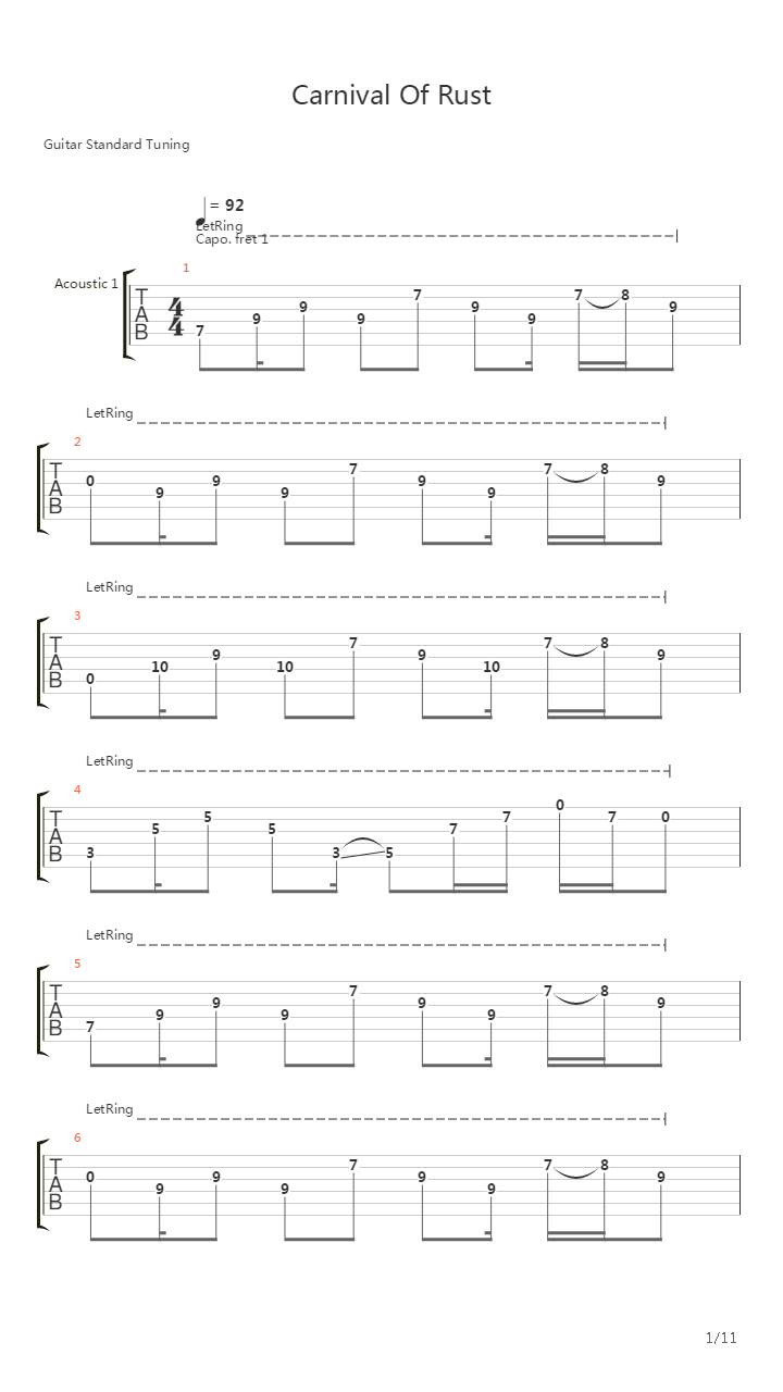 Carnival of Rust吉他谱