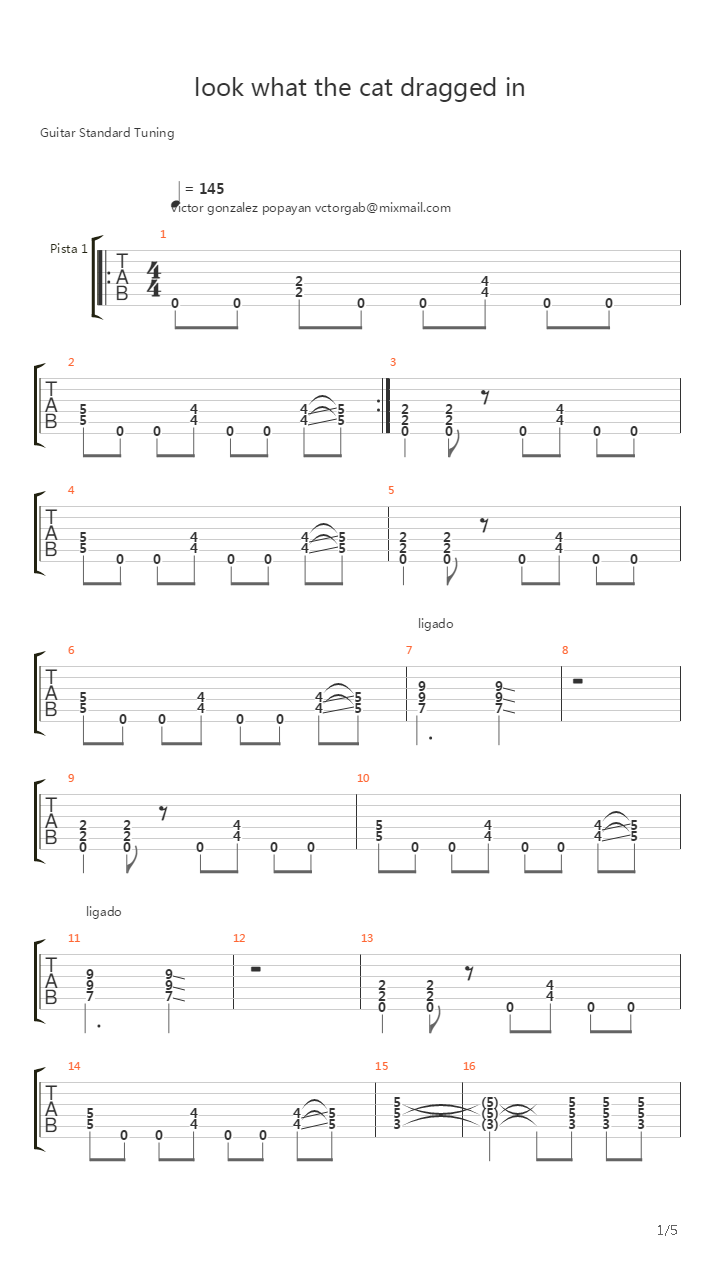 Look What The Cat Dragged In吉他谱