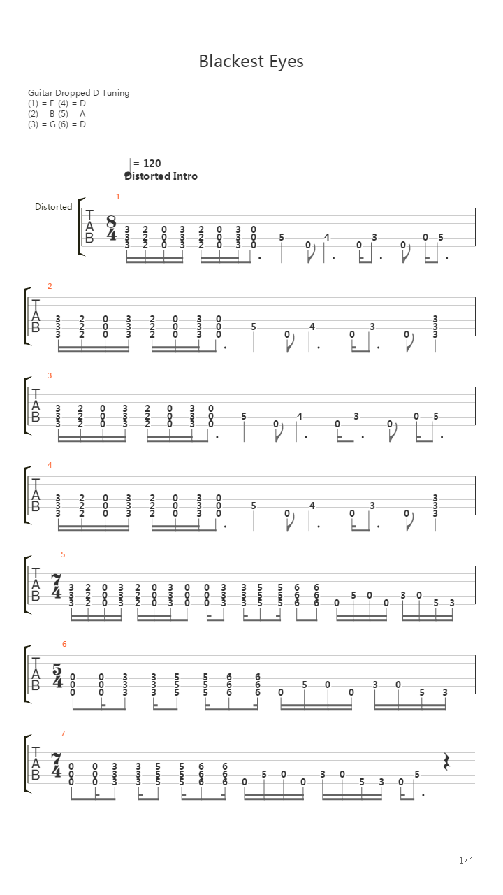 Blackest Eyes吉他谱
