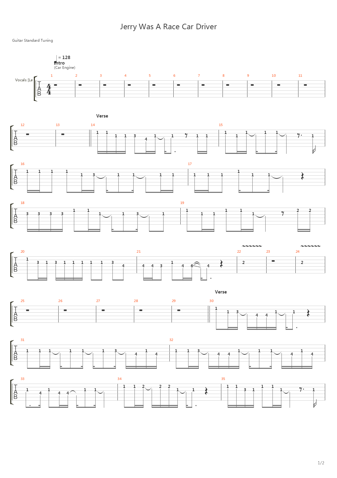 Jerry Was A Race Car Driver吉他谱