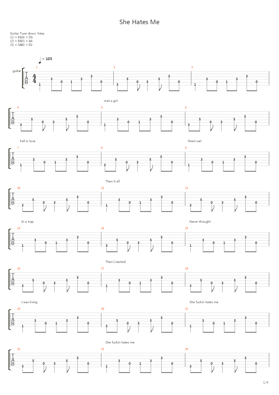 She Hates Me吉他谱