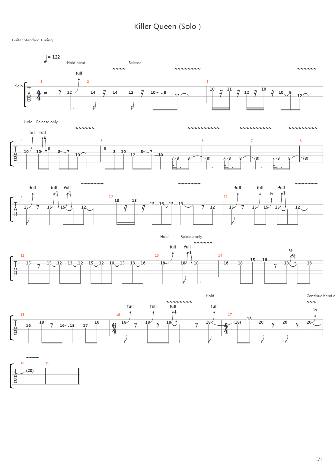 Killer Queen (Solo full)吉他谱