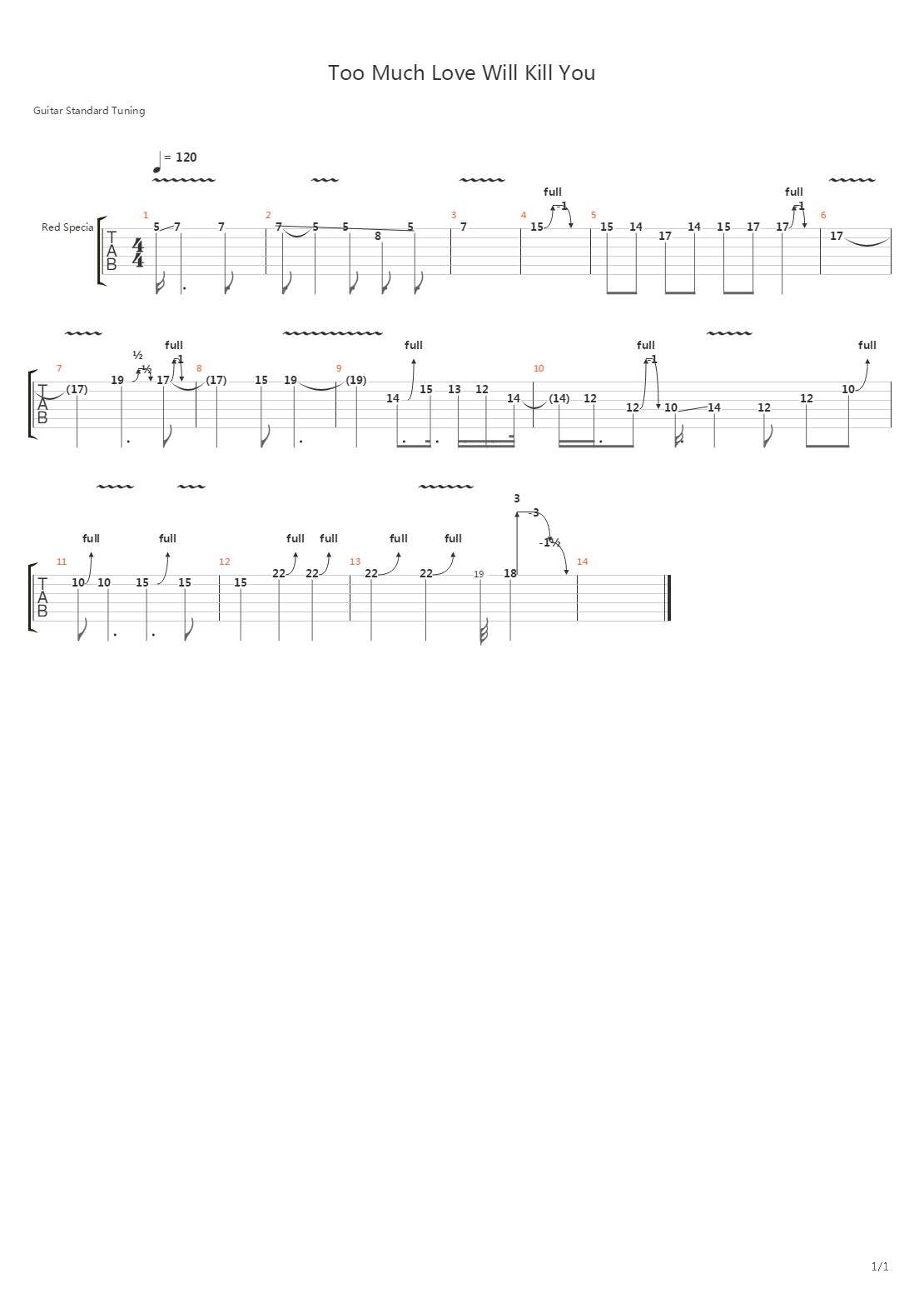 Too Much Love Will Kill You (solo)吉他谱