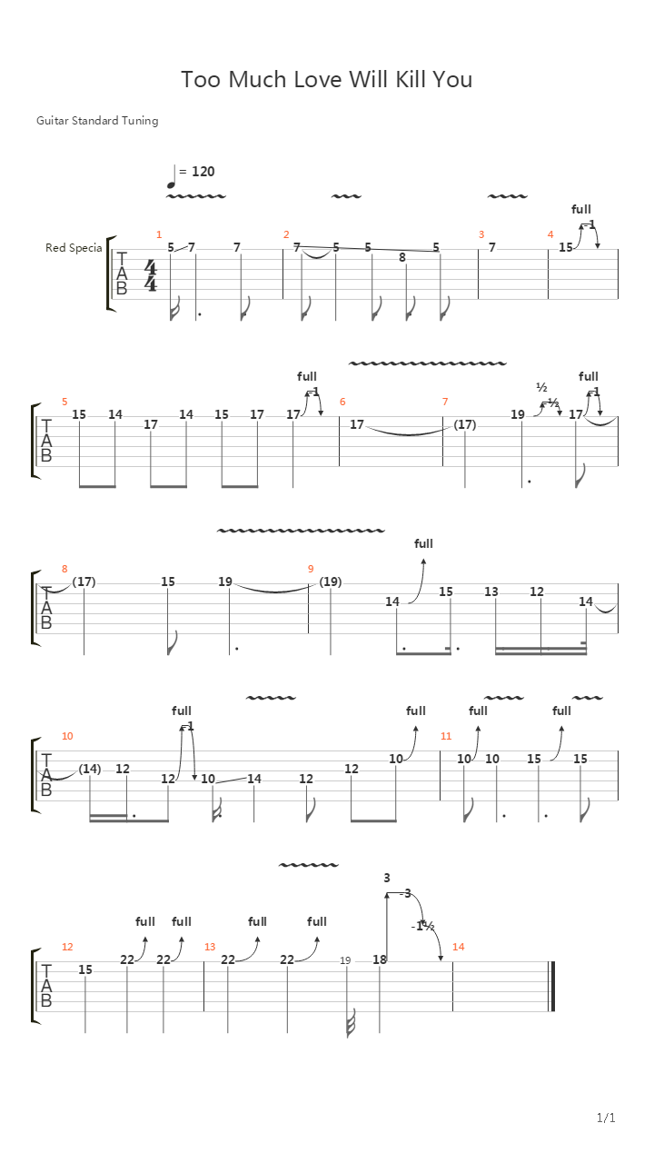 Too Much Love Will Kill You (solo)吉他谱