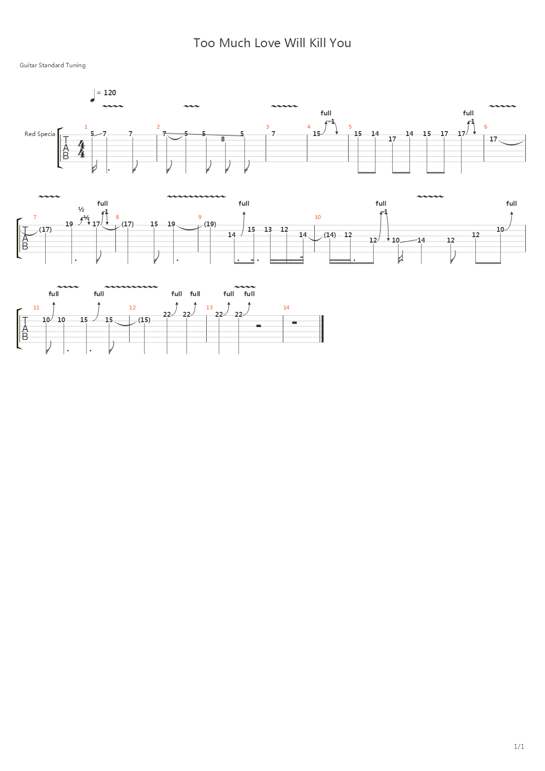 Too Much Love Will Kill You (solo)吉他谱