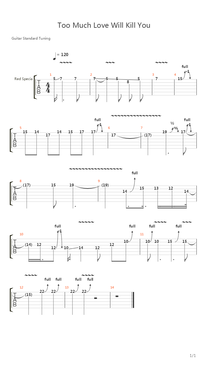 Too Much Love Will Kill You (solo)吉他谱