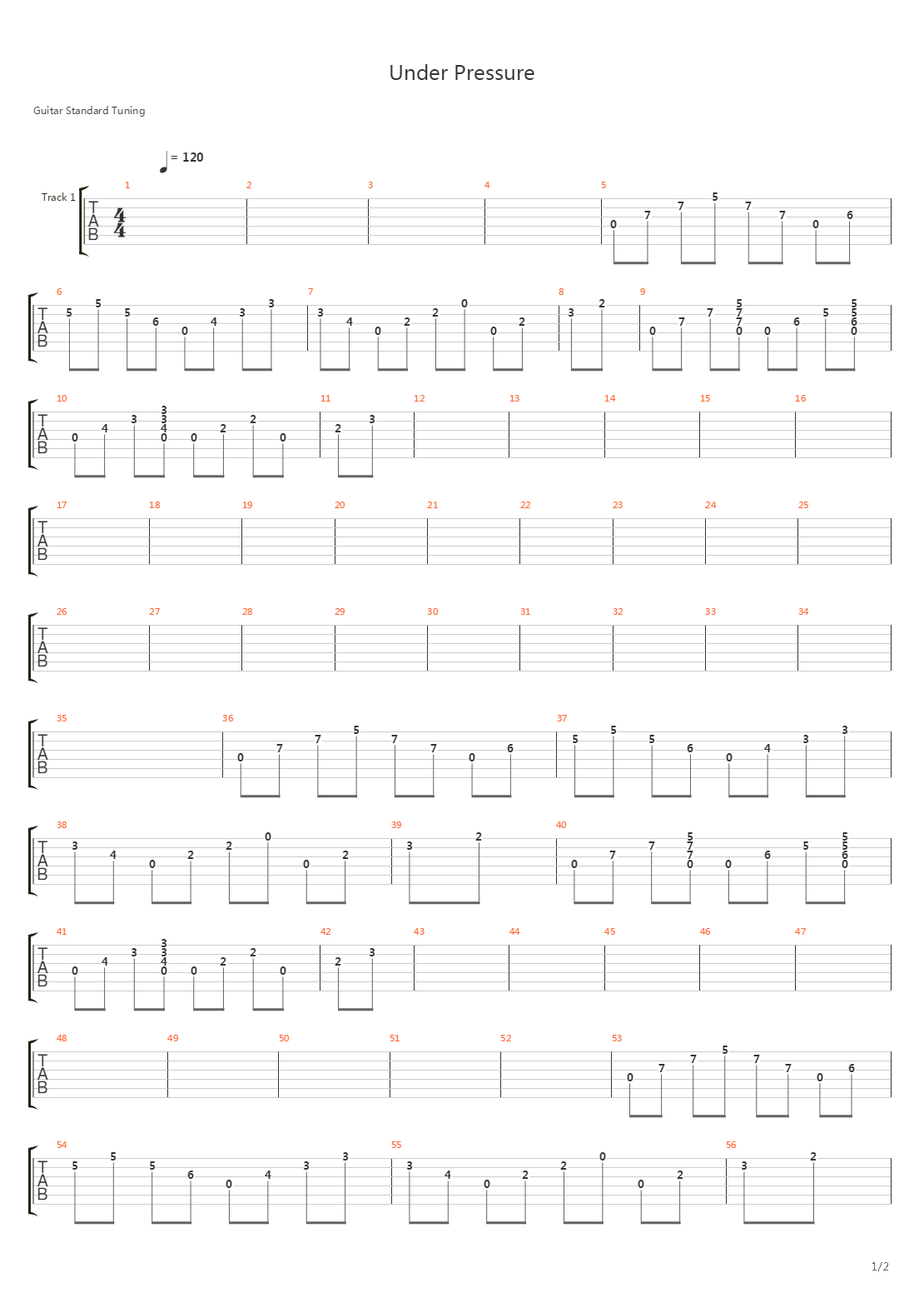 Under Pressure吉他谱