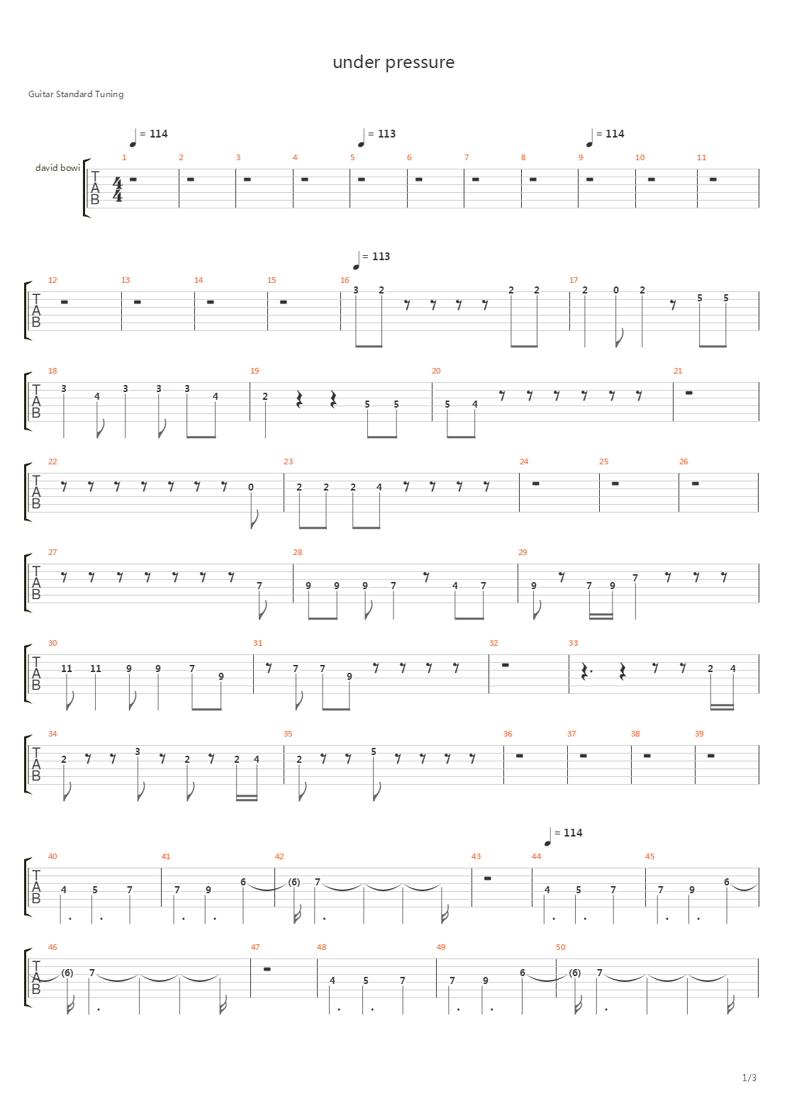 Under Pressure吉他谱