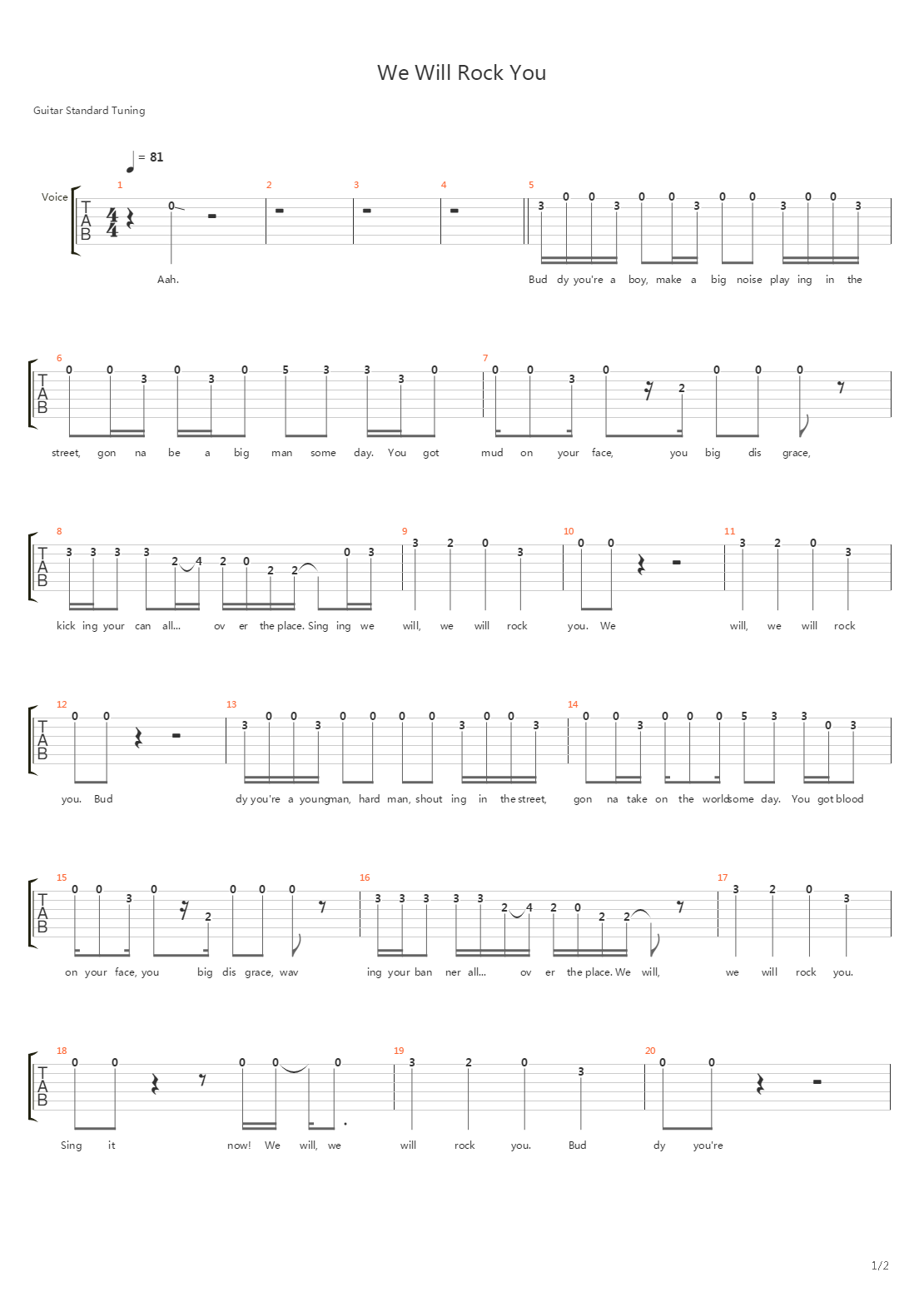 We Will Rock You吉他谱
