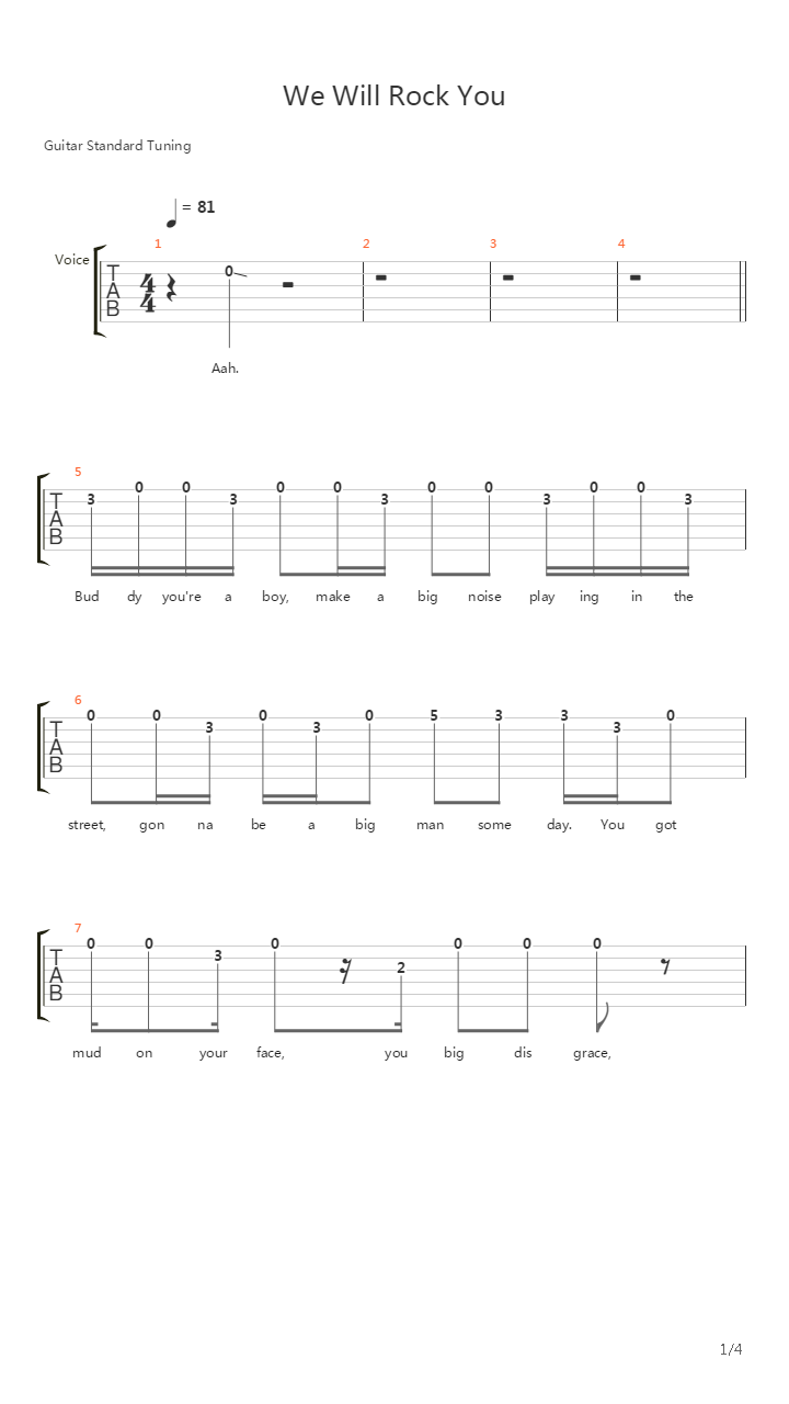 We Will Rock You吉他谱