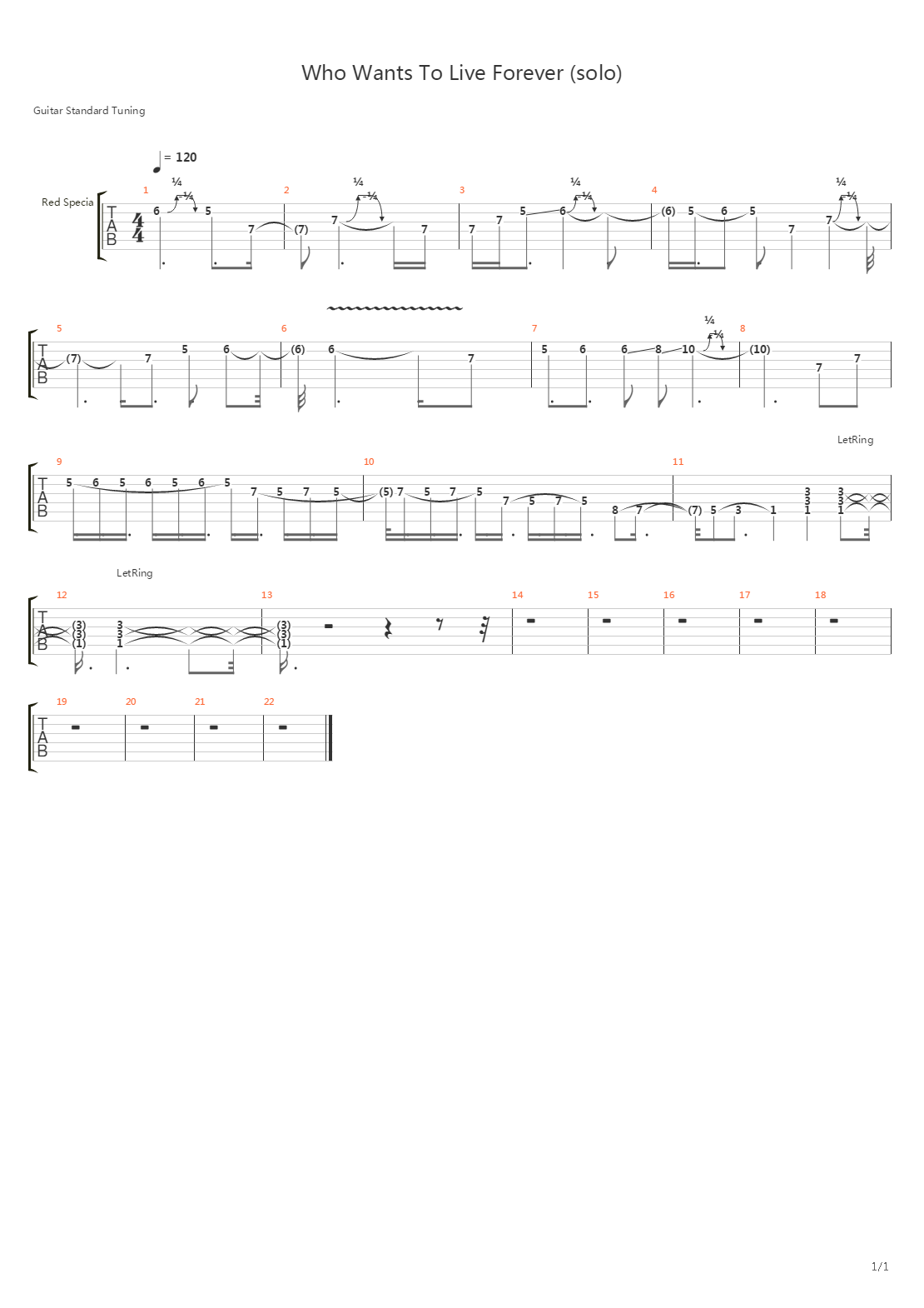 Who Wants To Live Forever (solo)吉他谱