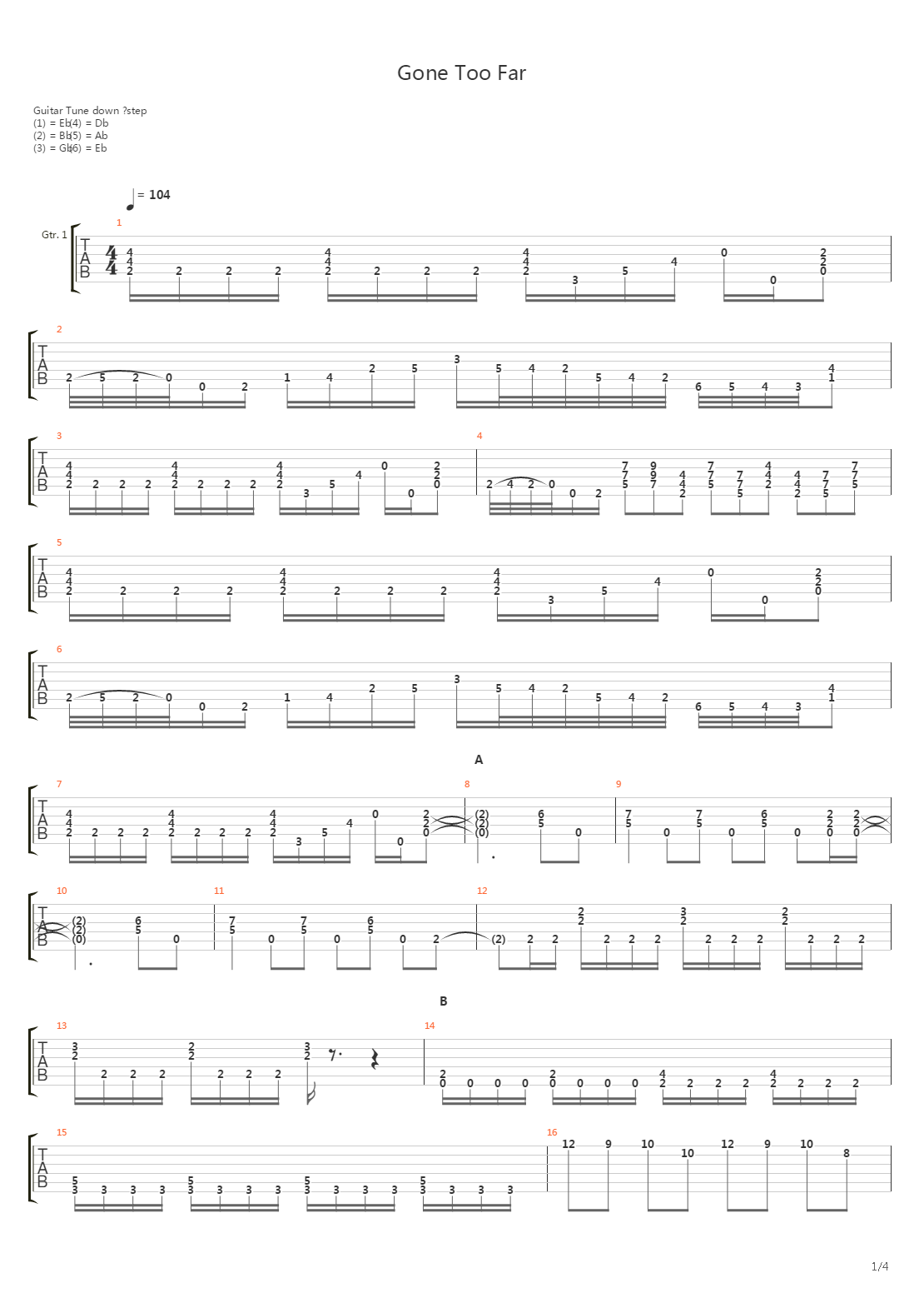 Gone Too Far吉他谱