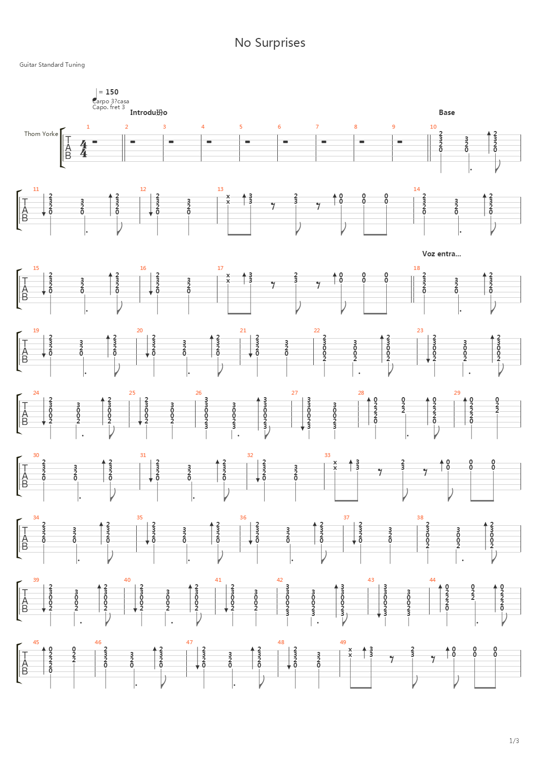 No Surprises吉他谱
