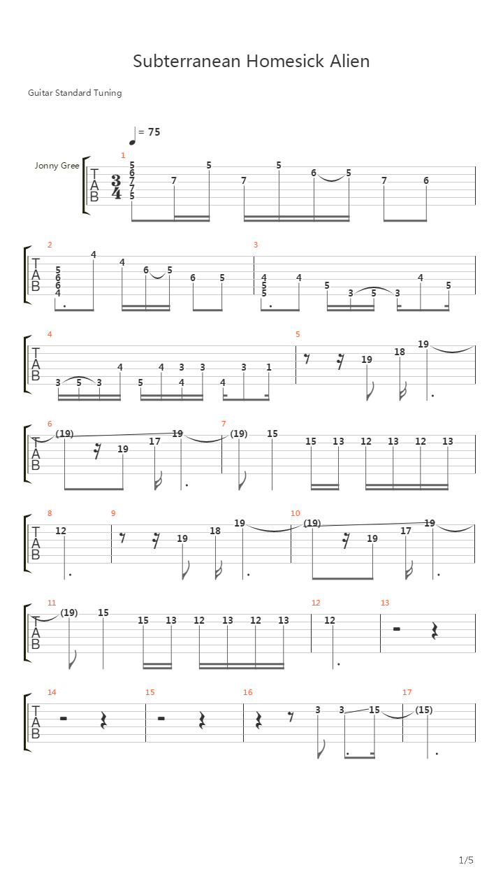 Subterranean Homesick Alien吉他谱
