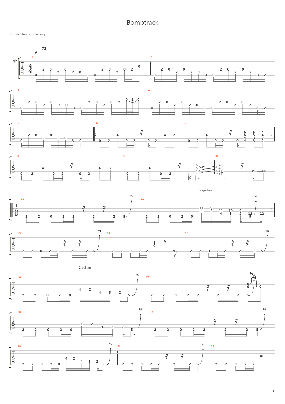 Bombtrack吉他谱