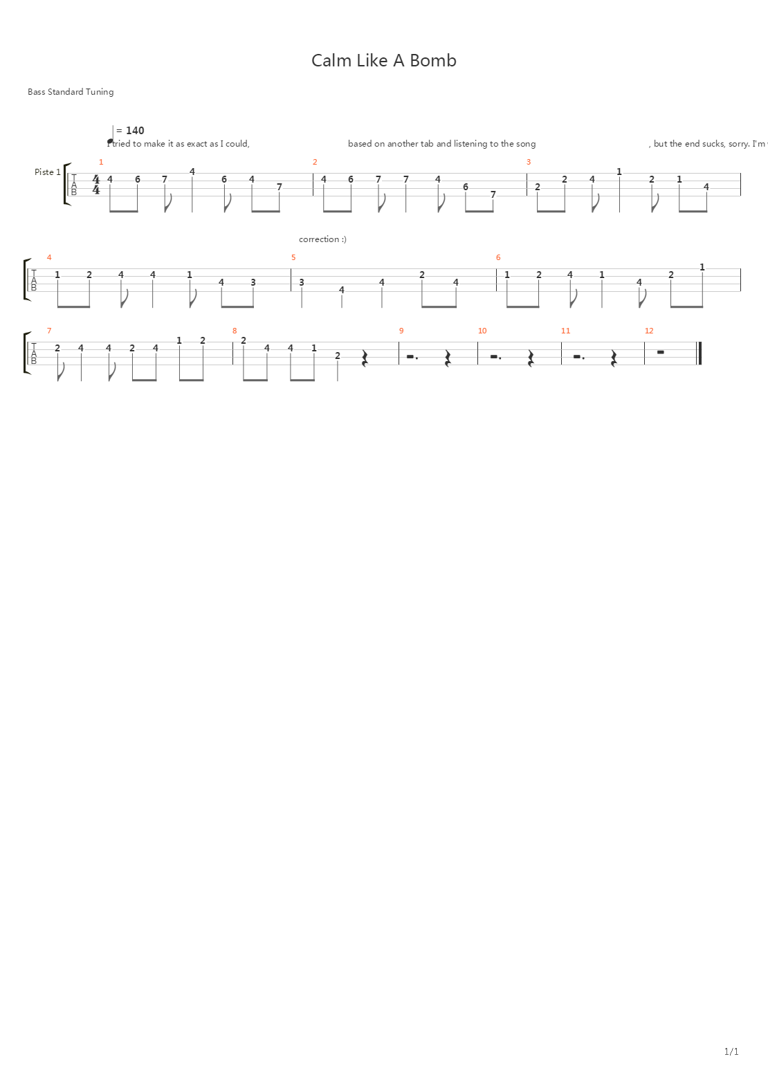 Calm Like A Bomb (Bass Intro Solo)吉他谱