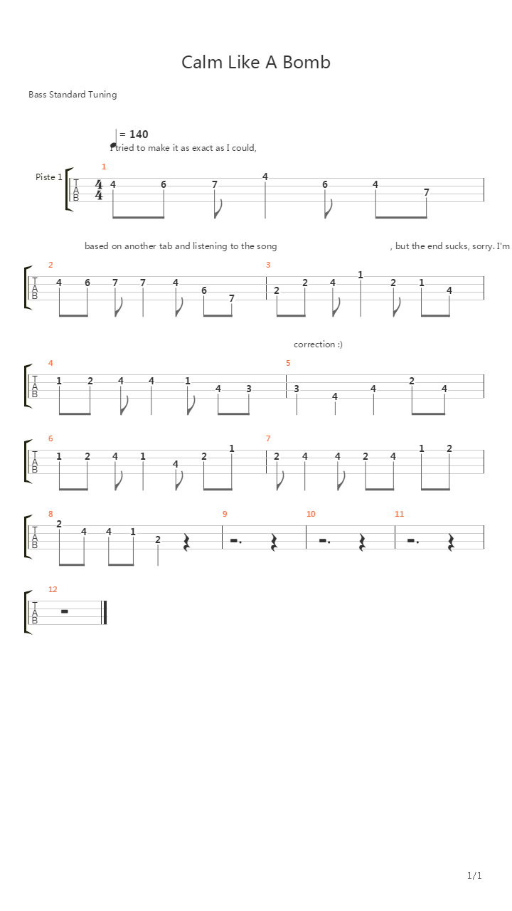 Calm Like A Bomb (Bass Intro Solo)吉他谱