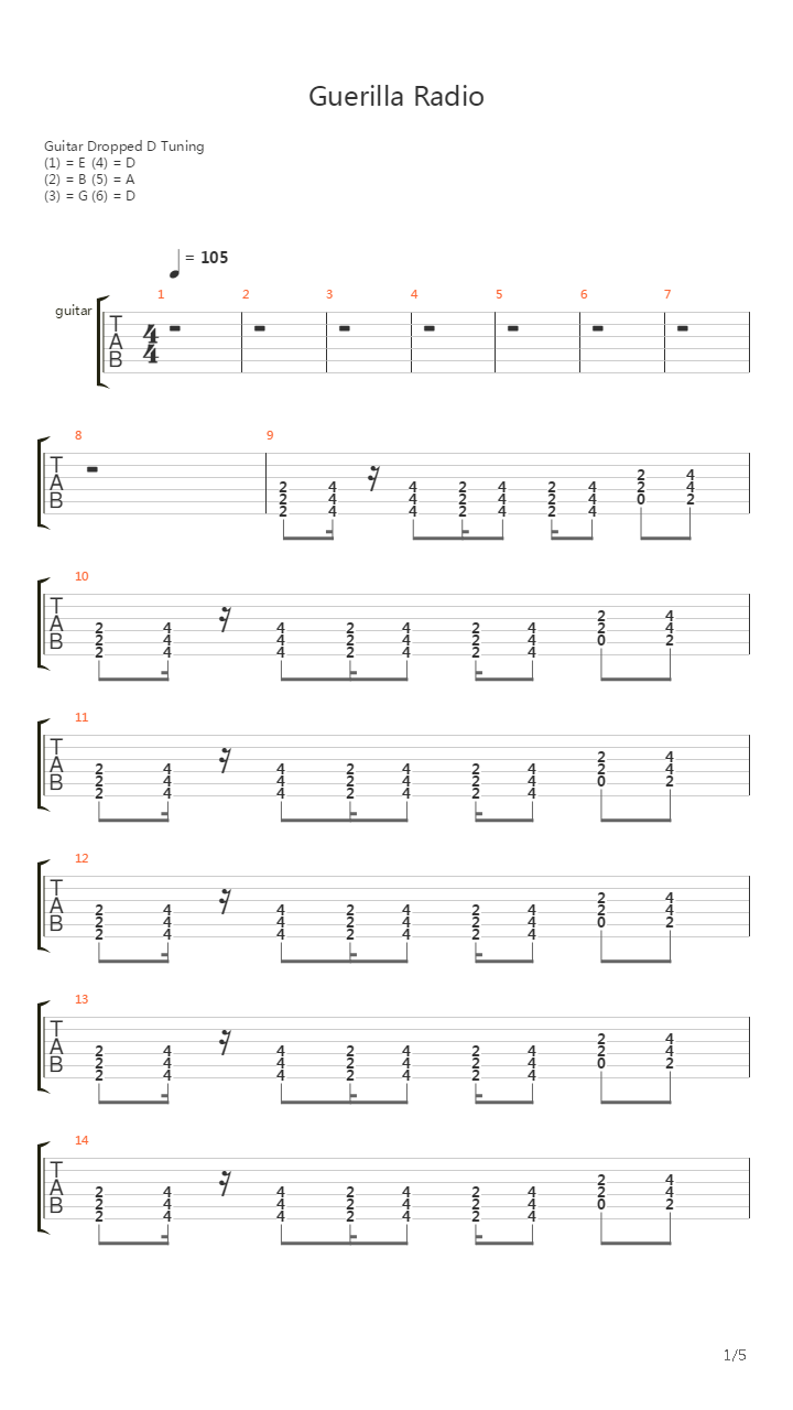 Guerilla Radio吉他谱