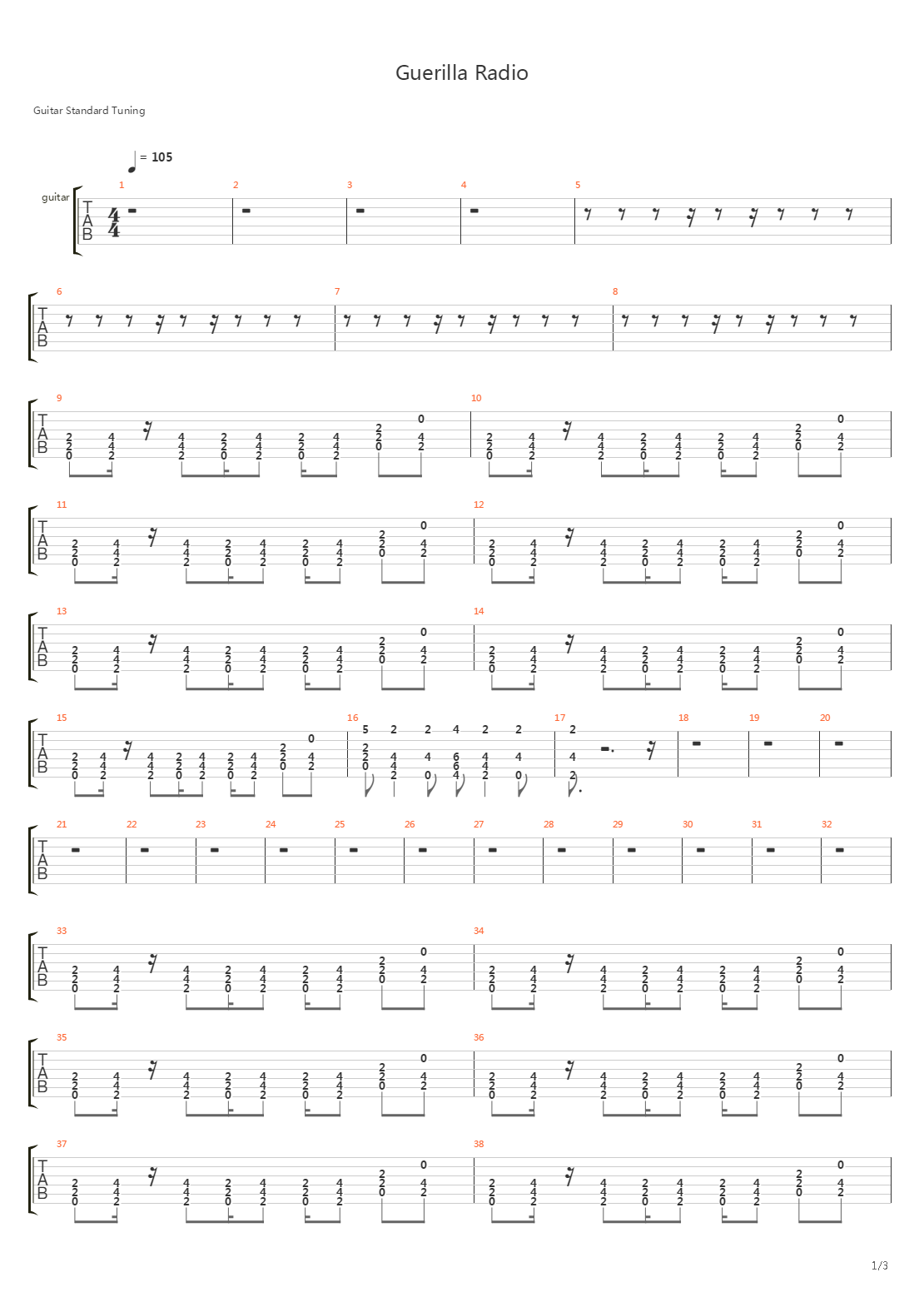 Guerilla Radio吉他谱