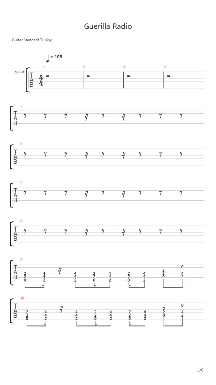 Guerilla Radio吉他谱