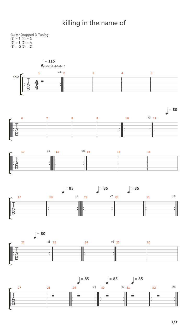 Killing In The Name Of吉他谱