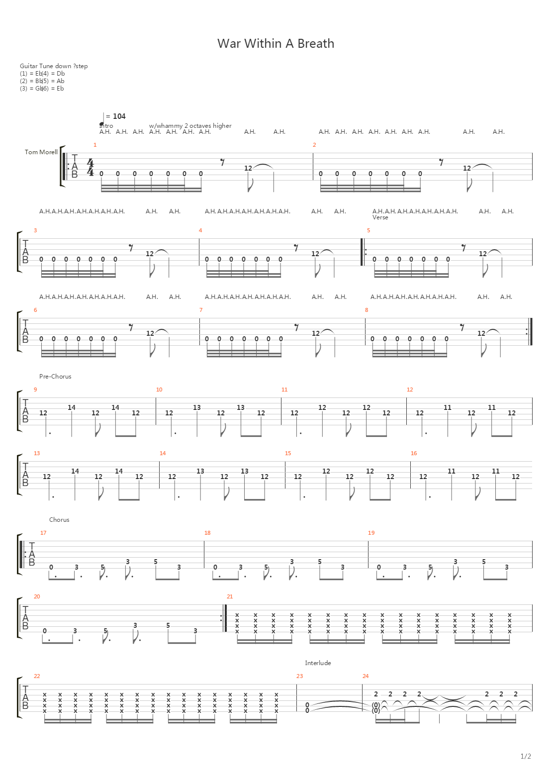 War Within A Breath吉他谱
