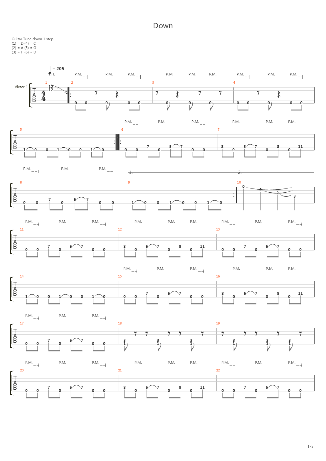 Down吉他谱