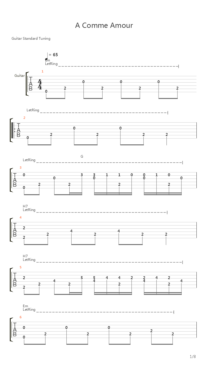 A Comme Amour吉他谱