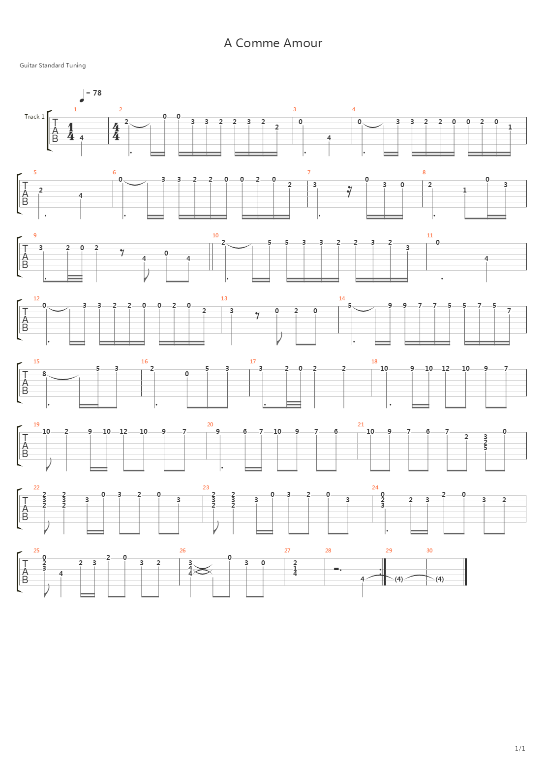 A Comme Amour吉他谱