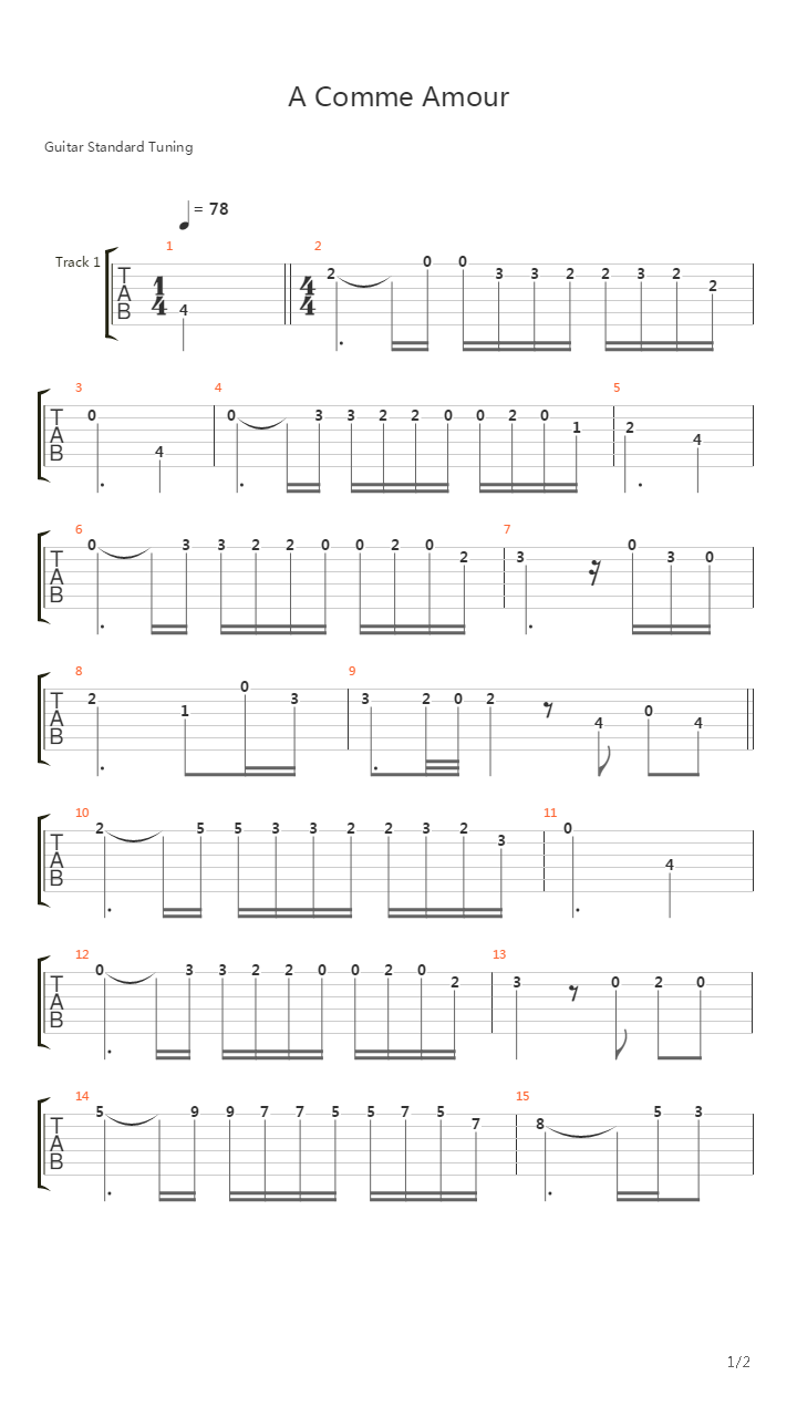 A Comme Amour吉他谱