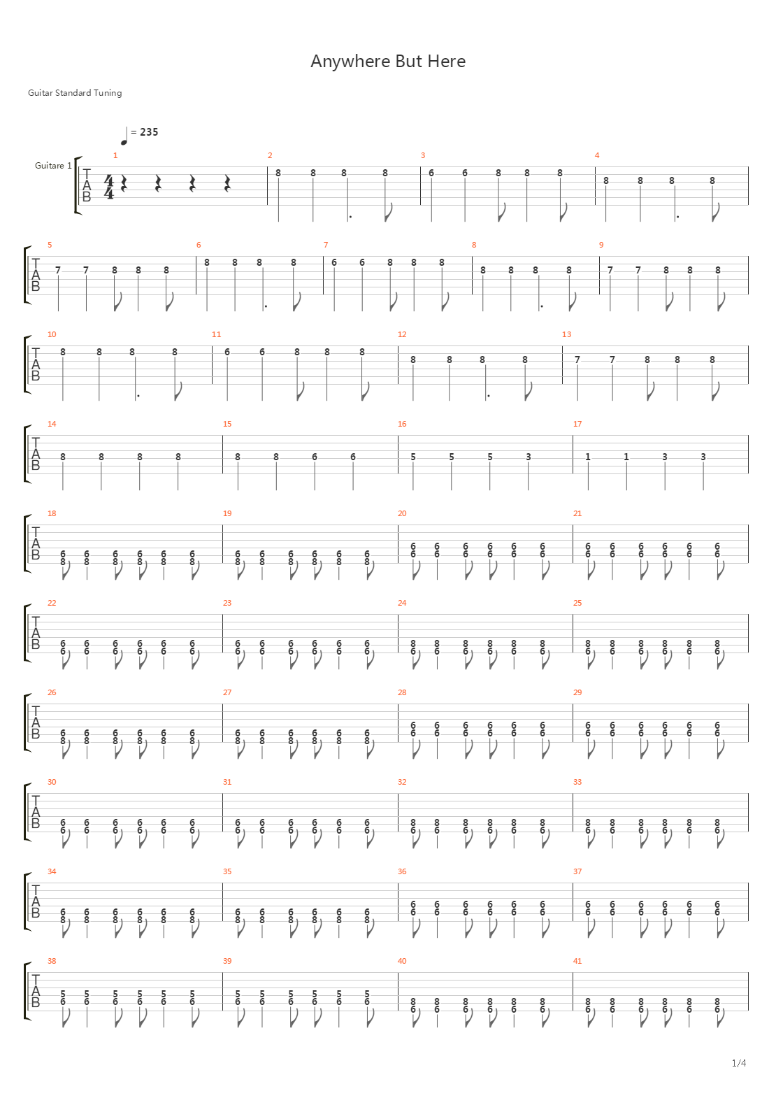 Anywhere But Here吉他谱