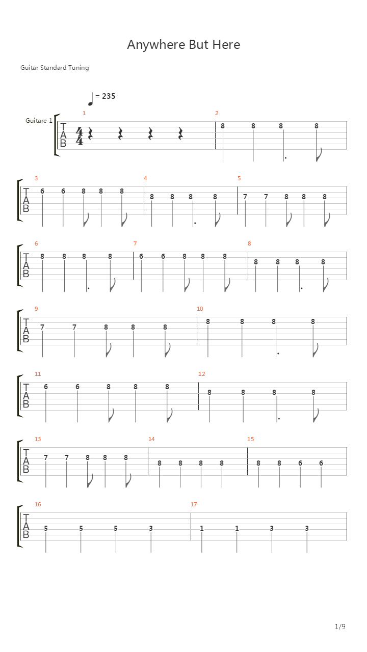 Anywhere But Here吉他谱