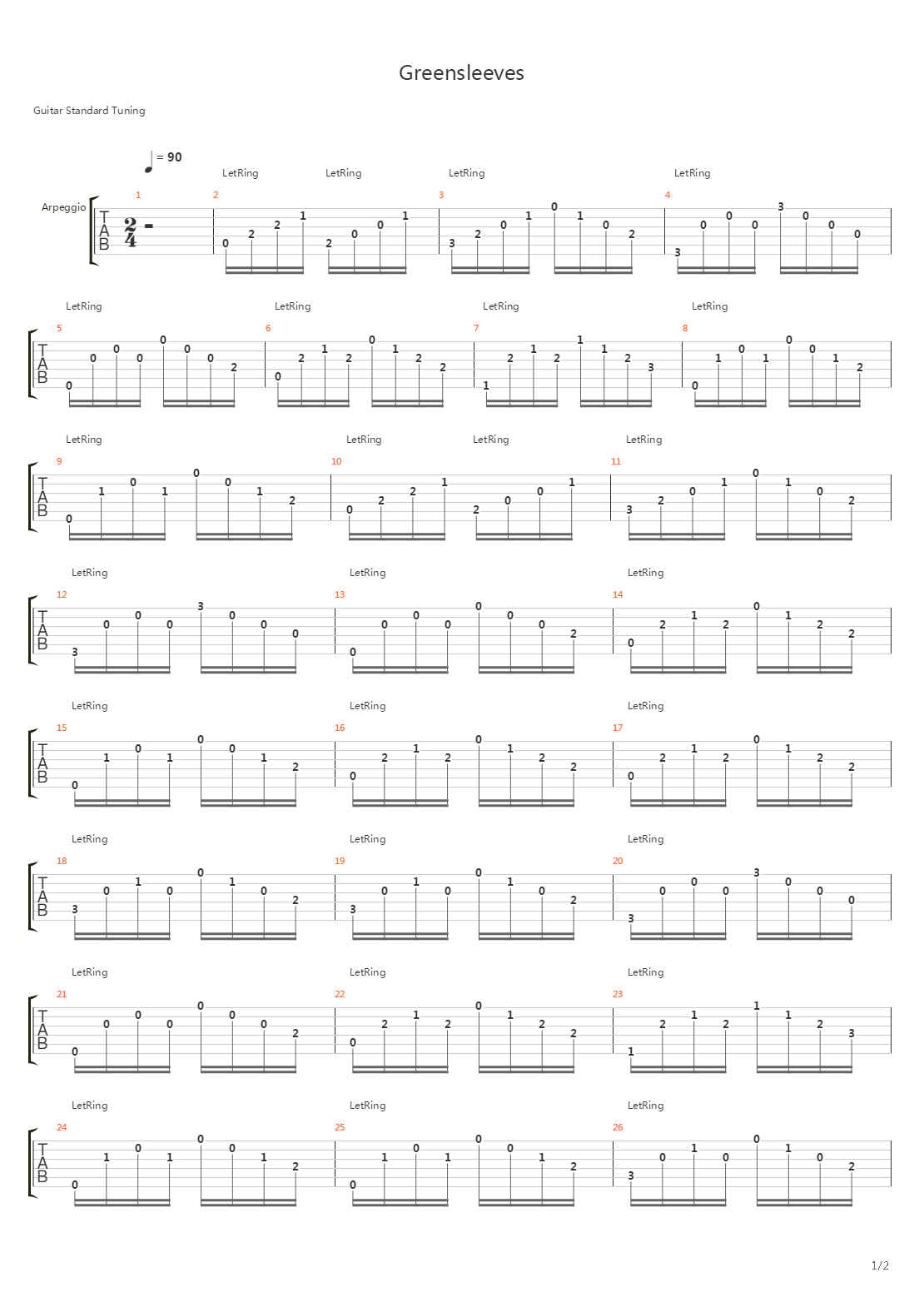 Greensleeves吉他谱