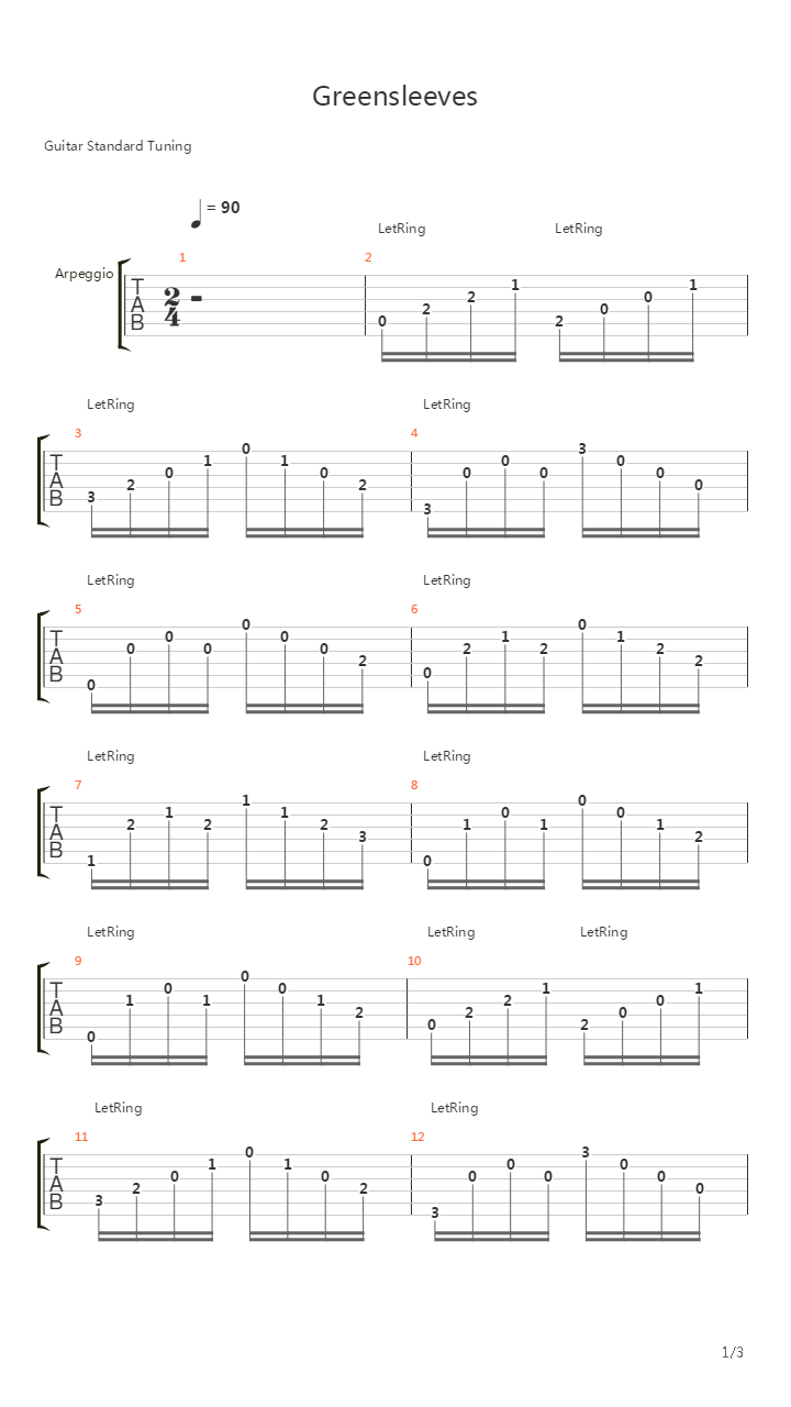 Greensleeves吉他谱