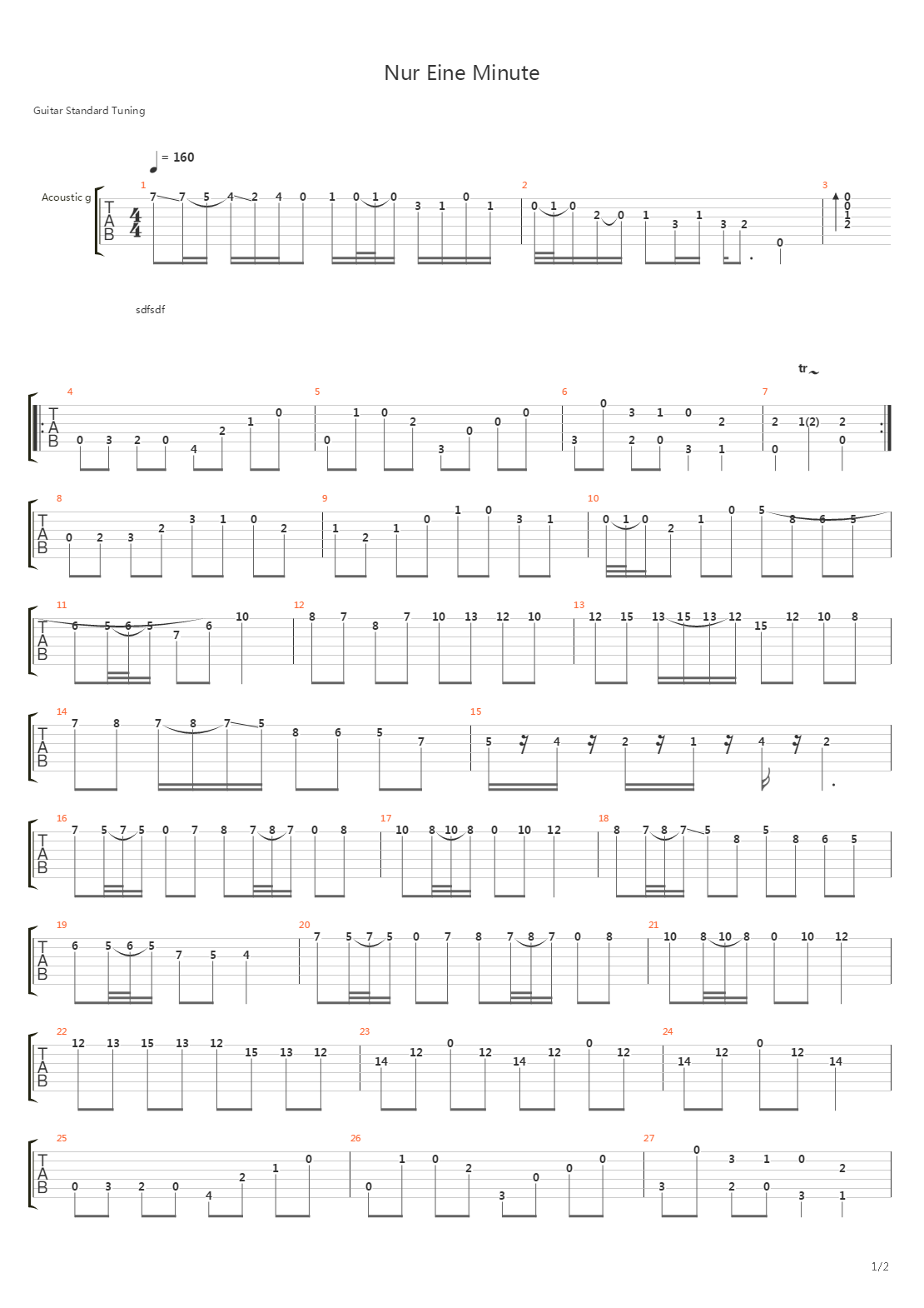 Nur Eine Minute吉他谱