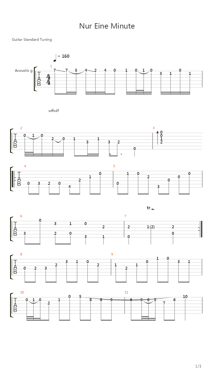 Nur Eine Minute吉他谱