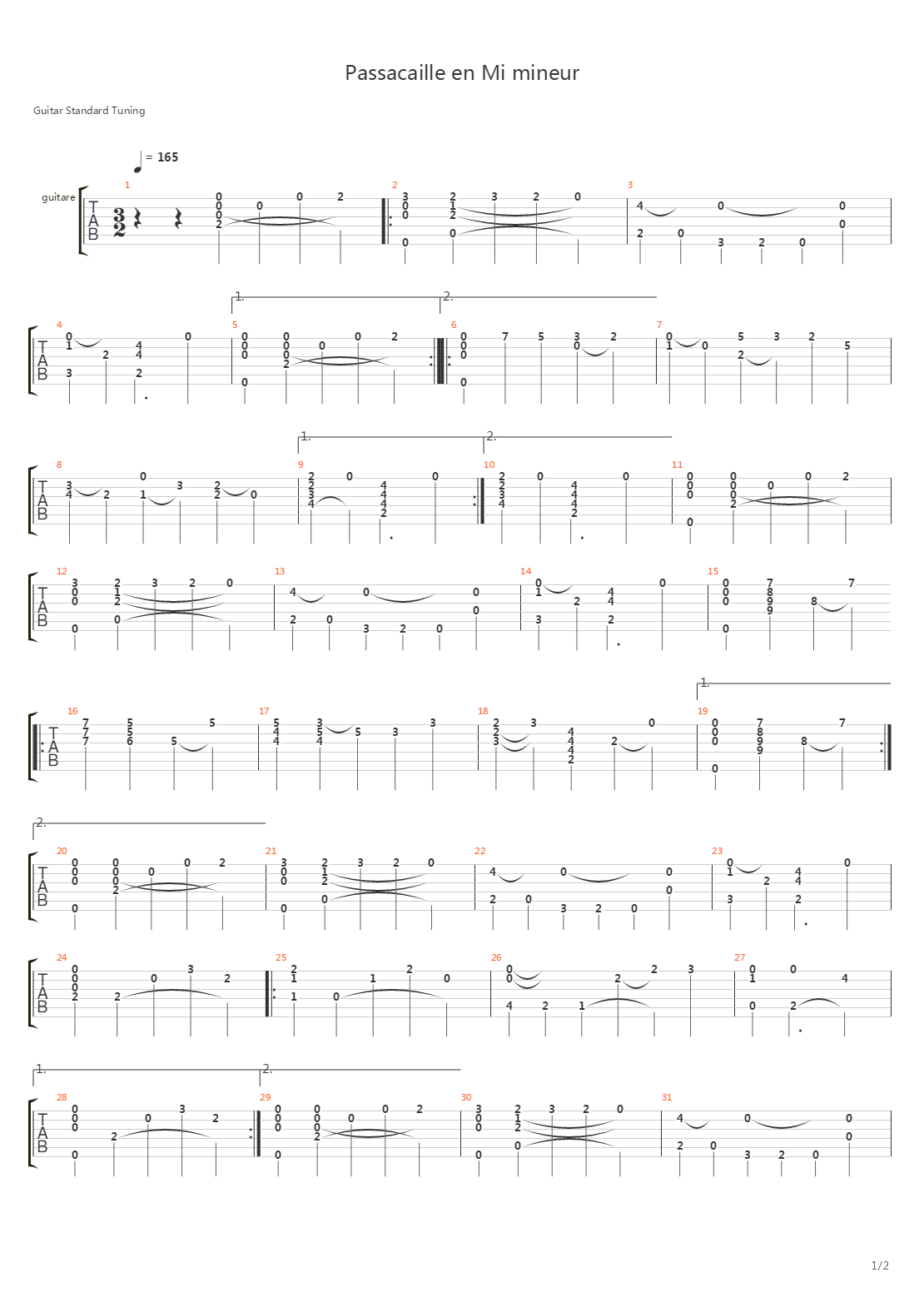 Passacaille En Mi Mineur吉他谱