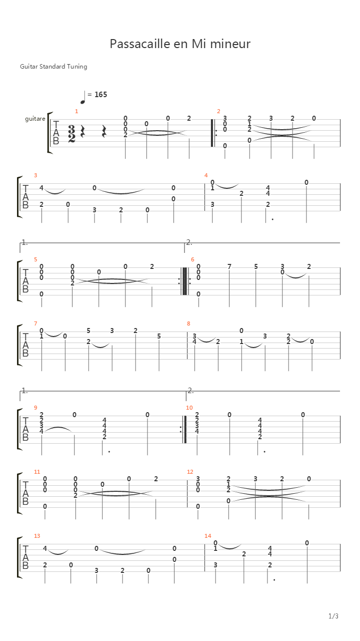 Passacaille En Mi Mineur吉他谱