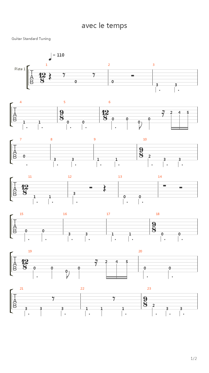 Avec Le Temps吉他谱