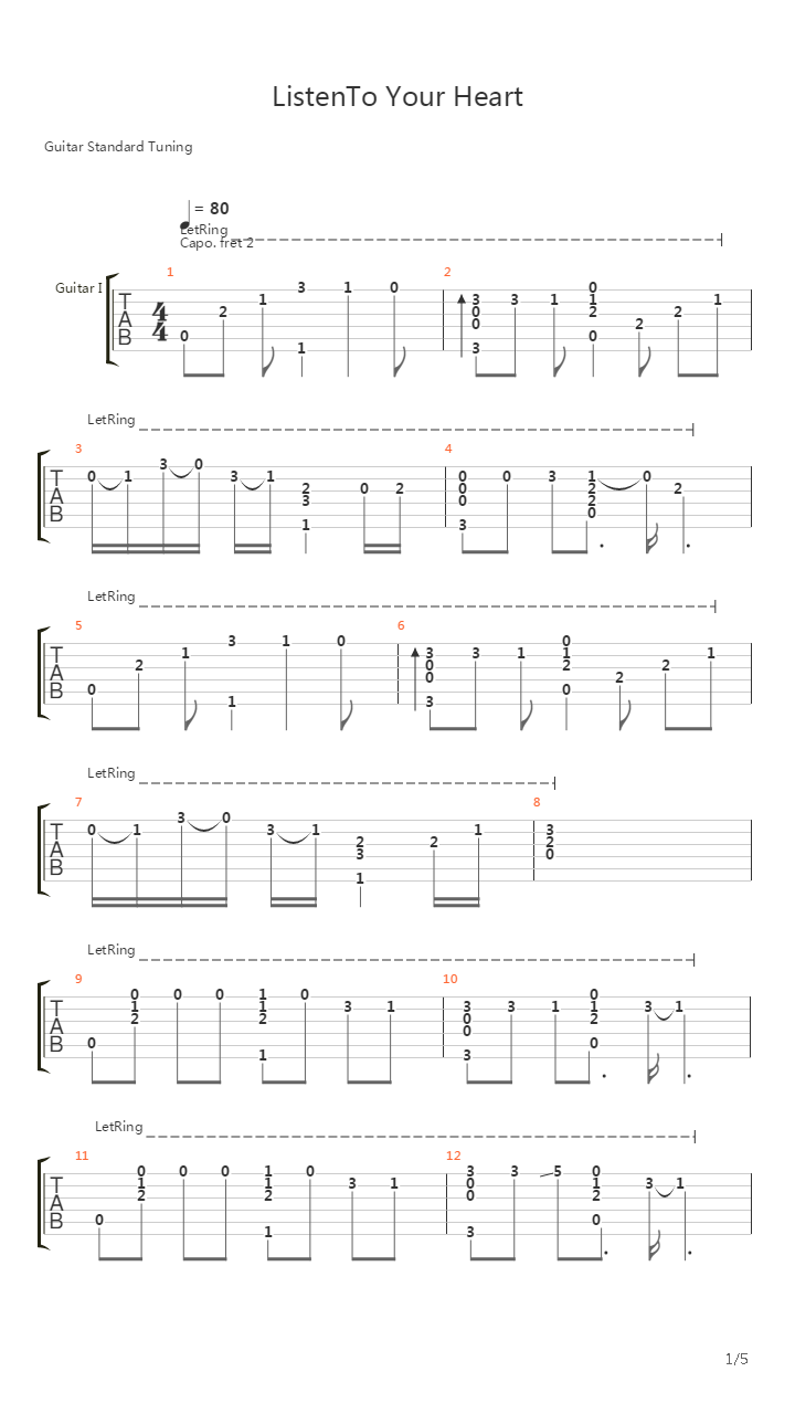 Listen To Your Heart (Fingerstyle Cover by hofei)吉他谱