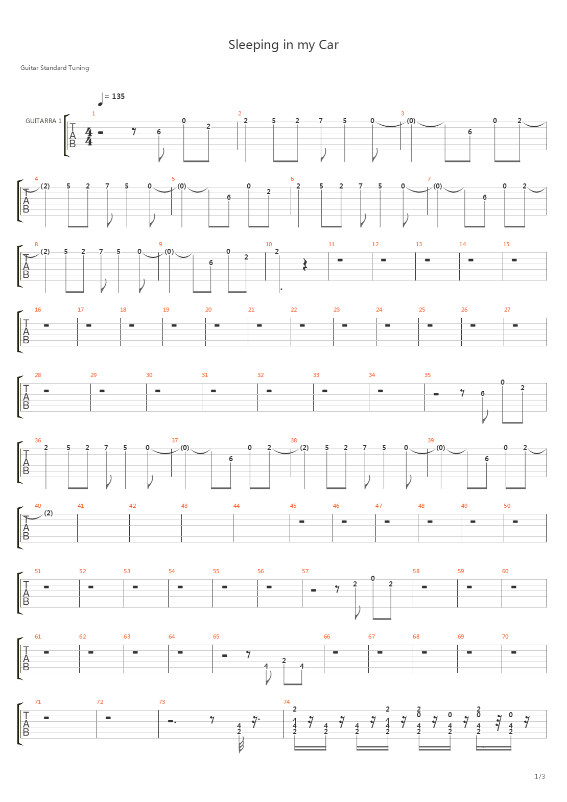 Sleeping In My Car吉他谱