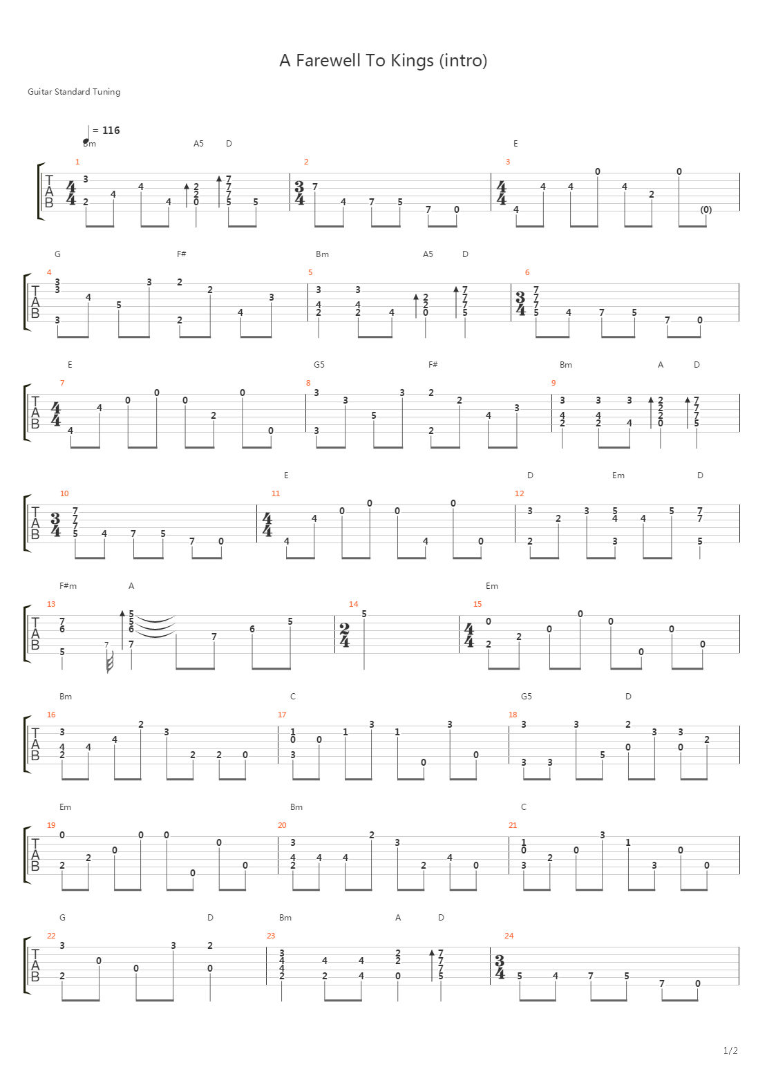 A Farewell To Kings (intro)吉他谱