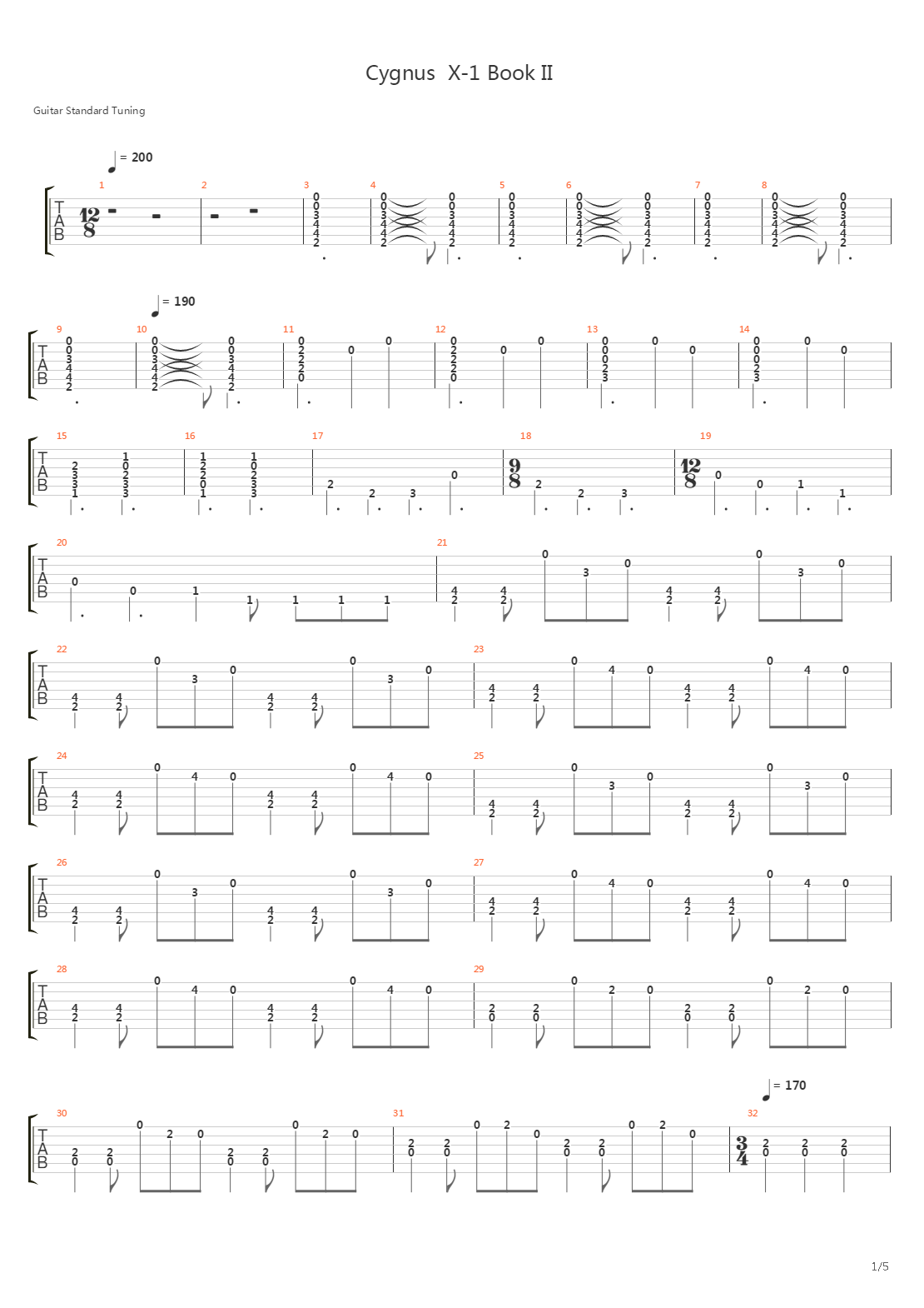 Cygnus X-1 Book II Hemispheres (i) Prelude吉他谱