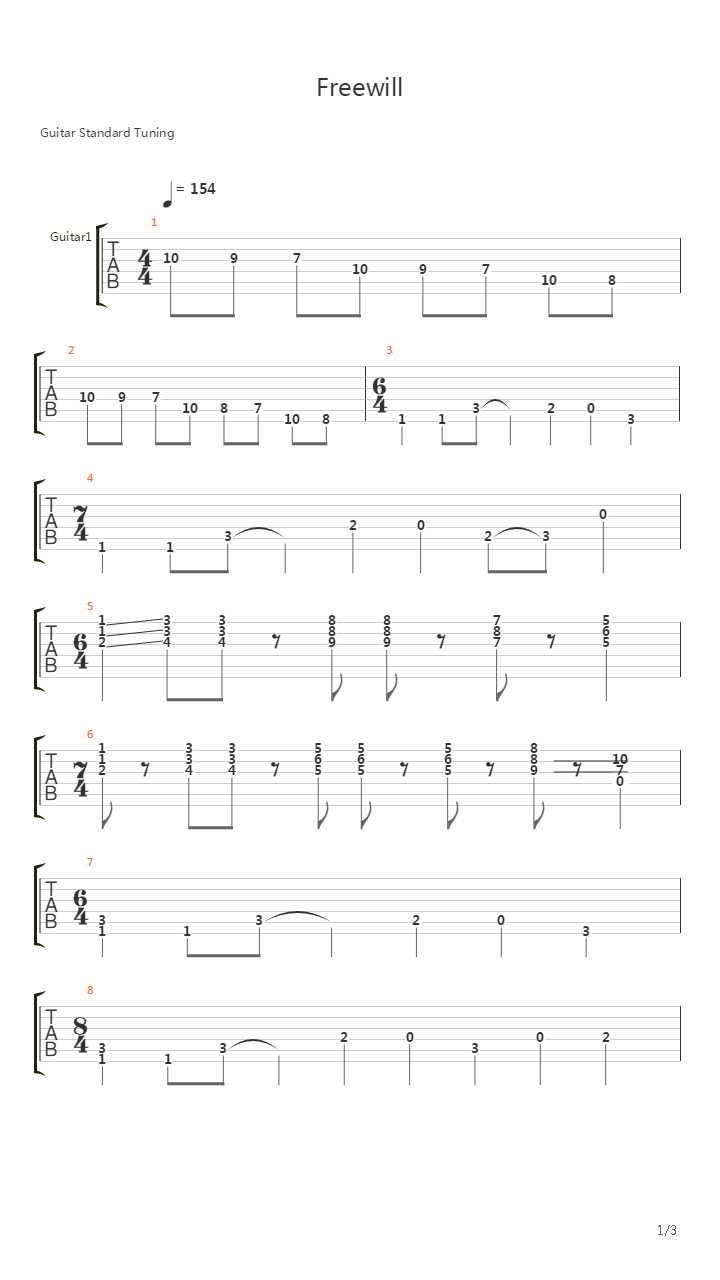 Freewill吉他谱