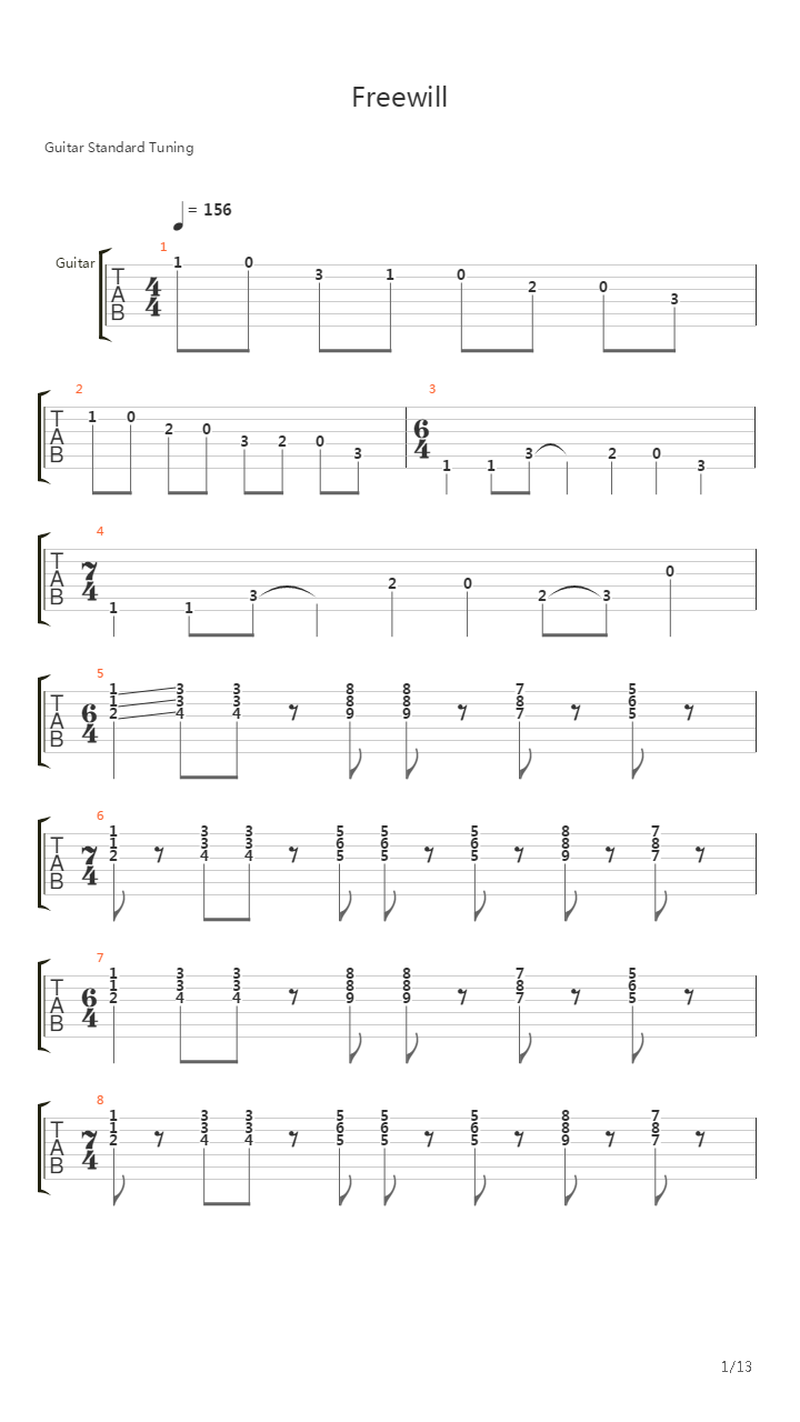 Freewill吉他谱