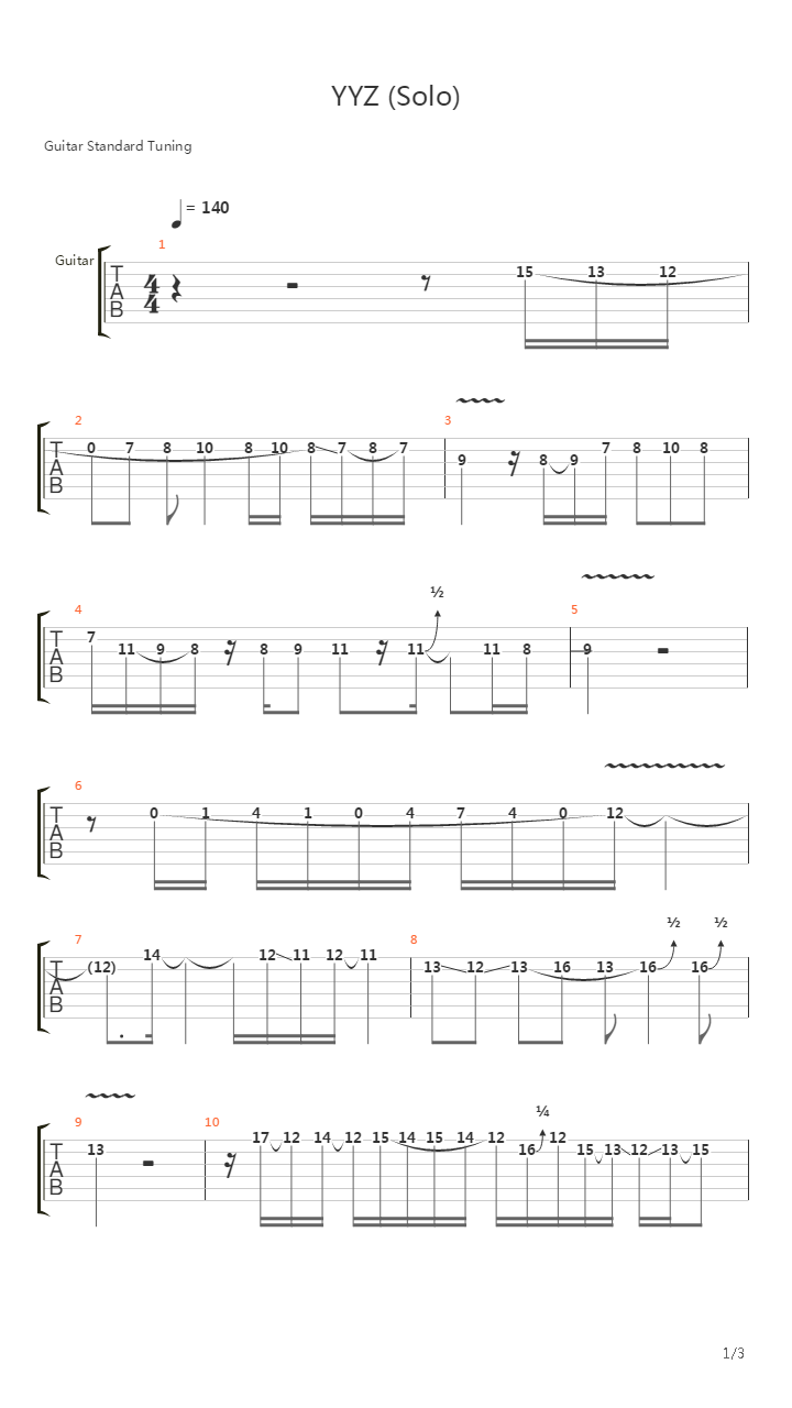 YYZ (Solo)吉他谱